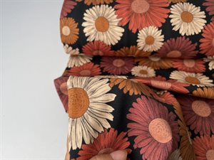 Bomuldsjersey - store og fine brune blomster